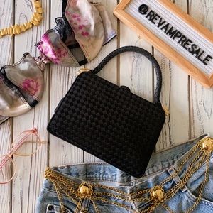 VINTAGE BOTTEGA VENETA BLACK SATIN INTRECCIATO KOI FISH EVENING BAG RARE